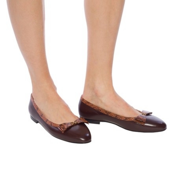 GUCCI Malaga Kid Elaphe Radiata Yva Leather GG Ballet with Snakeskin Bow - Picture 3 of 16